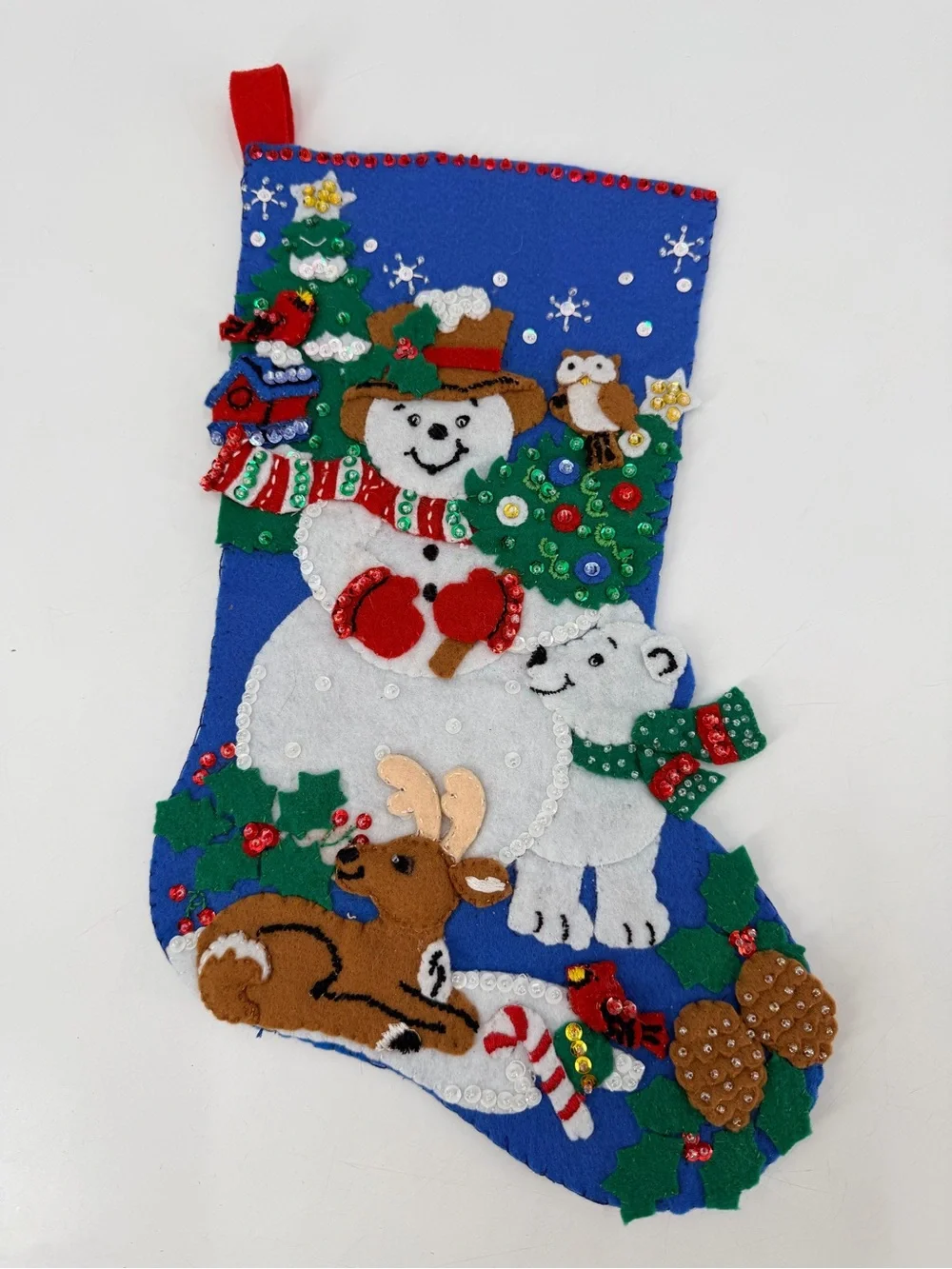 Bucilla Christmas Holiday Snowman Snow Friends 16” Stocking COMPLETED